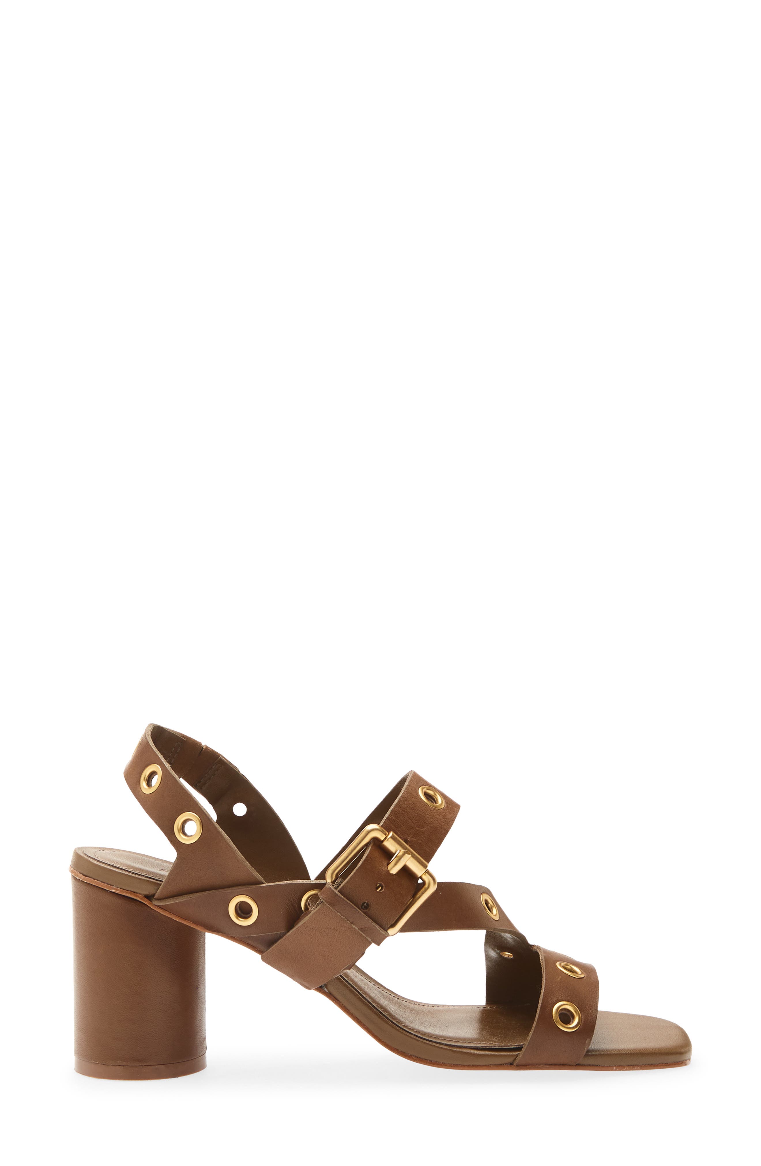Buckle Block Heel Leather Sandal, Alternate, color, SAND