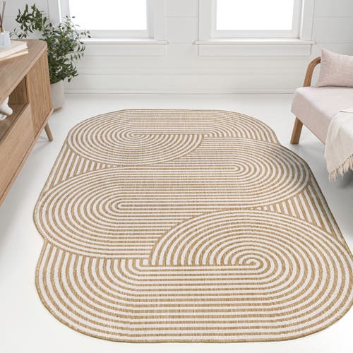 Jonathan Y Margot Modern Geometric Arch Stripe Indoor/outdoor Shaped Area Rug In Cream/natural