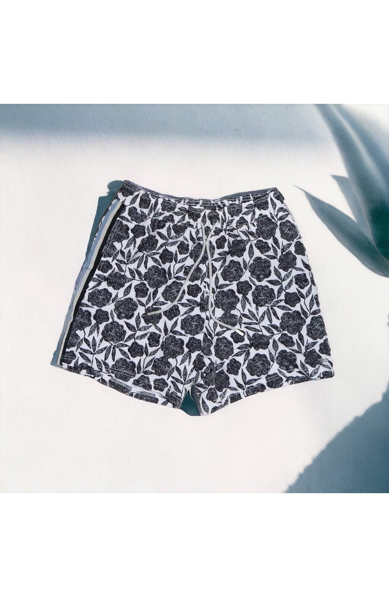 Le Club Resortwear 4.25" Le Club Eco-Friendly 4 Way Stretch Men's Swim Trunks, Alternate, color, Black/White