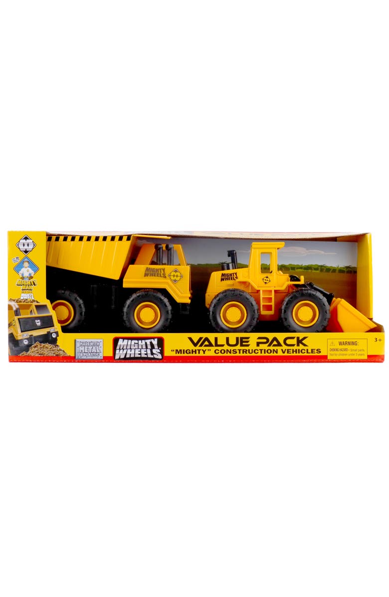 Mighty Wheels 2 Pack Construction Vehicles 7" Dump Truck & Front Loader, Main, color, 