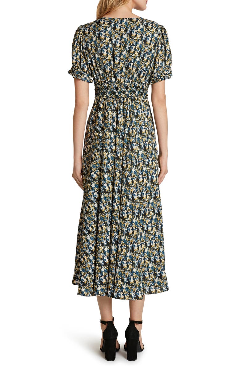 Tahari Floral Short Sleeve Crepe Georgette Midi Dress, Alternate, color,