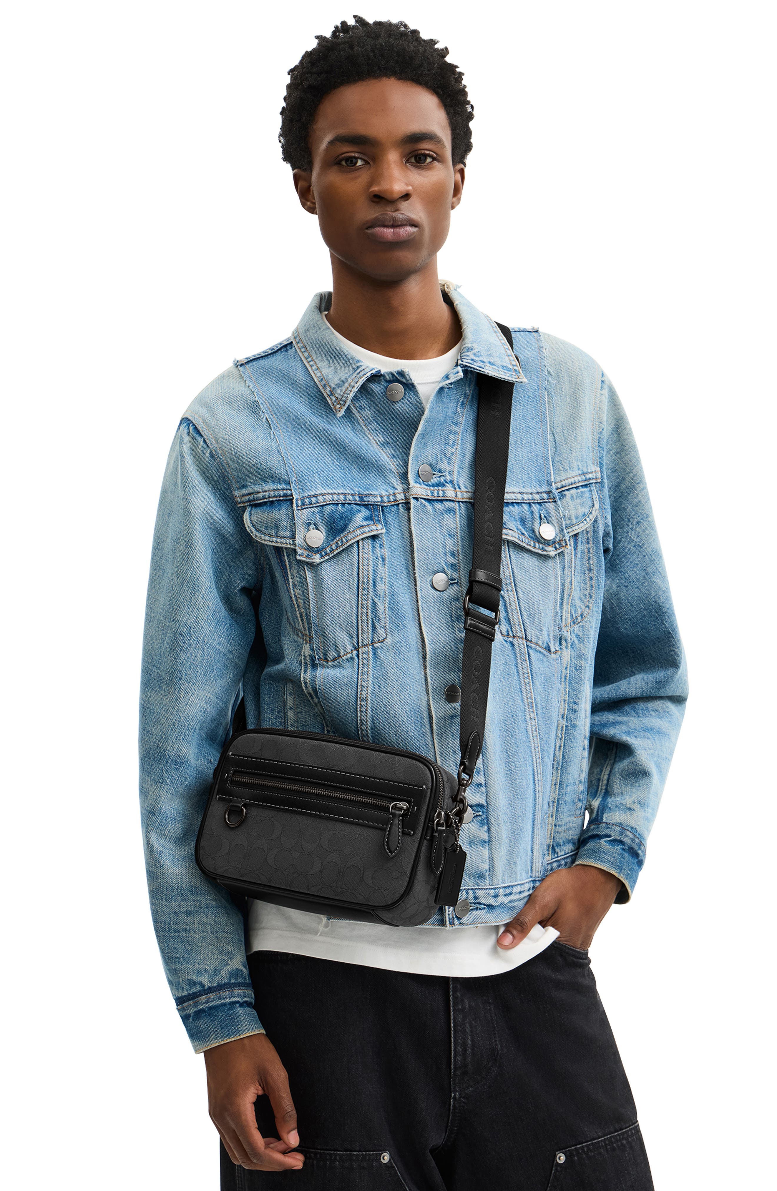 COACH Theo Signature Jacquard & Leather Camera Bag, Alternate, color, 