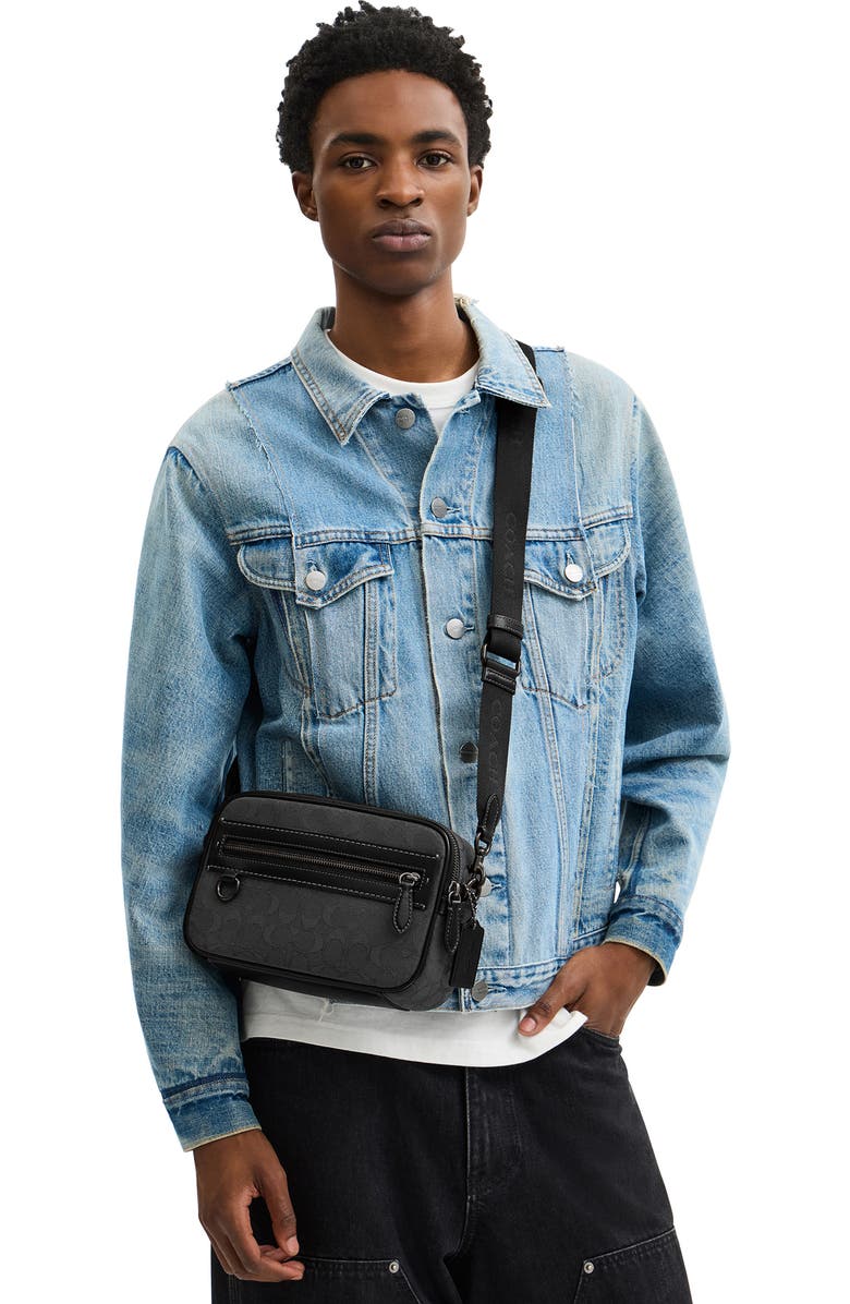 COACH Theo Signature Jacquard & Leather Camera Bag, Alternate, color,