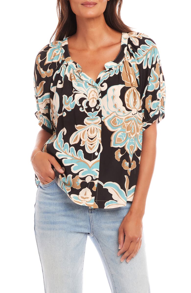 Karen Kane Floral Button-Up Peasant Top, Main, color, 