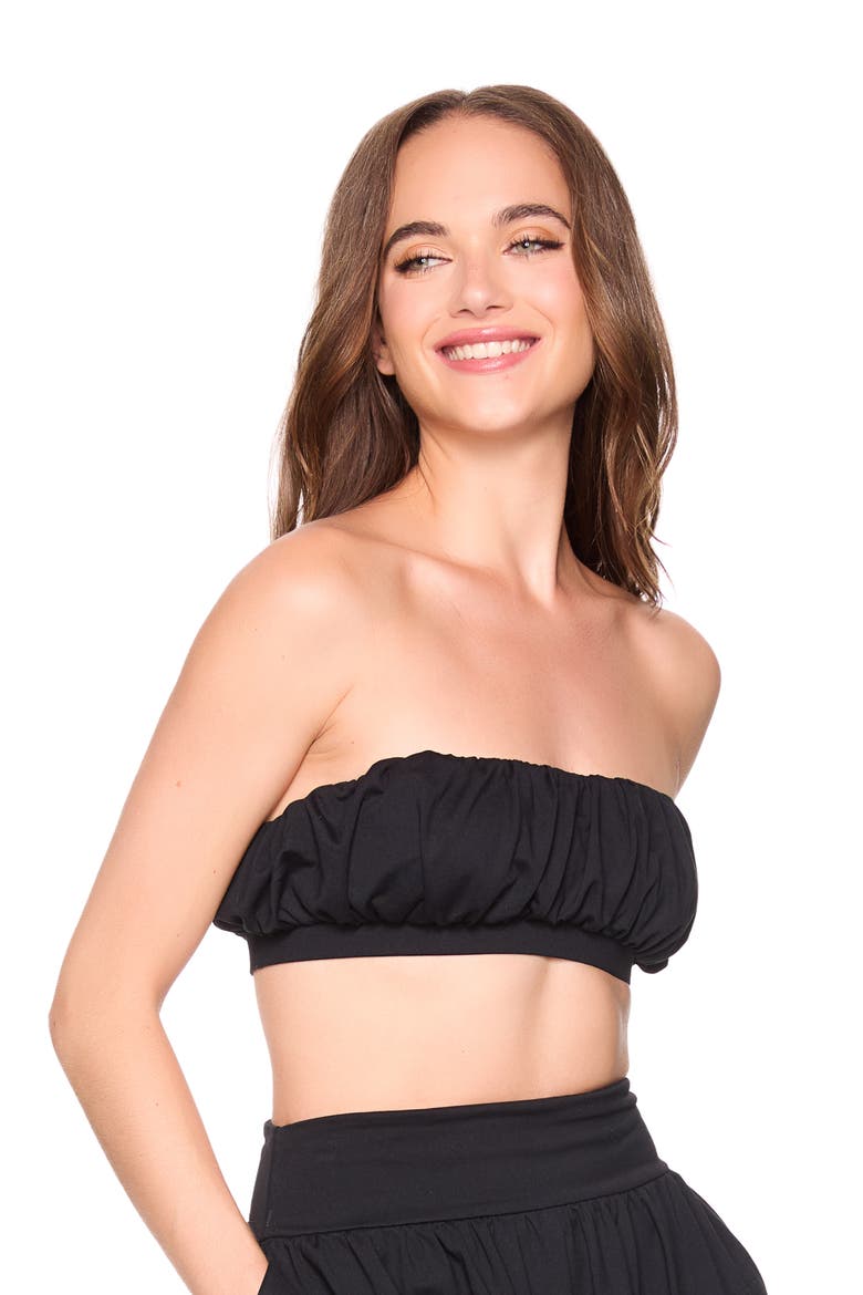 Bubble Gathered Tube Top, Alternate, color, BLACK