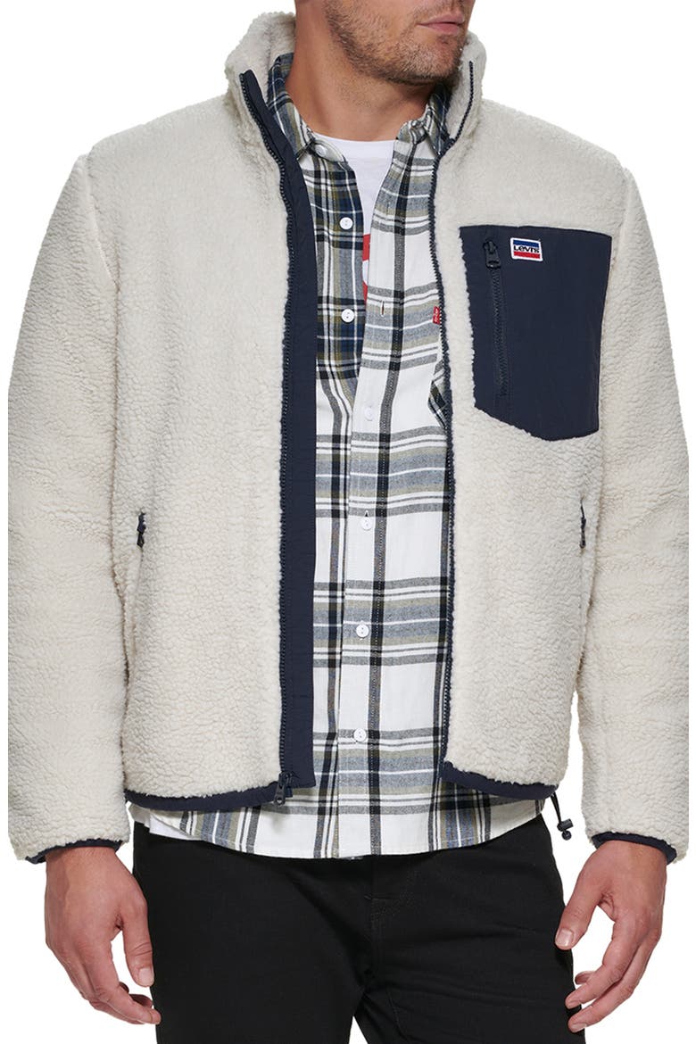 Levi's® Contrast Pocket High Pile Fleece Jacket, Main, color, CREAM