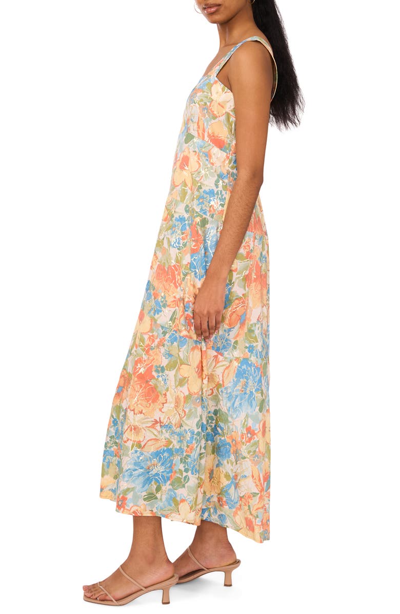 Halogen<sup>®</sup> Floral Square Neck Tiered Maxi Sundress, Alternate, color, Melon