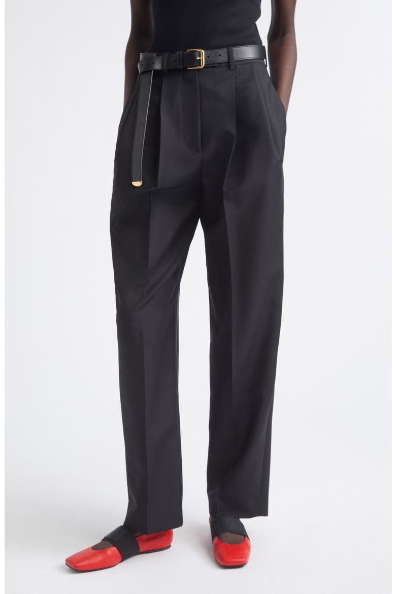 Double Pleat Wool & Mohair Trousers, Main, color, BLACK