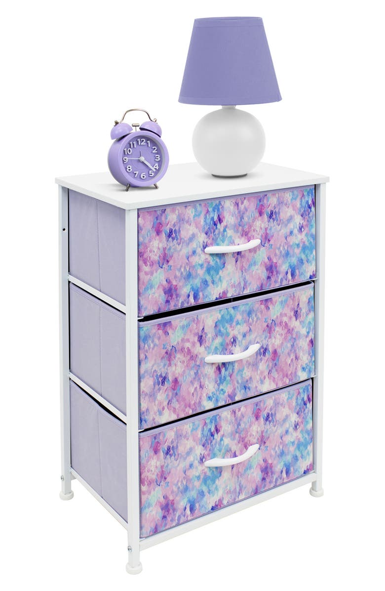 SORBUS Purple Tie-Dye 3-Drawer Nightstand, Main, color,
