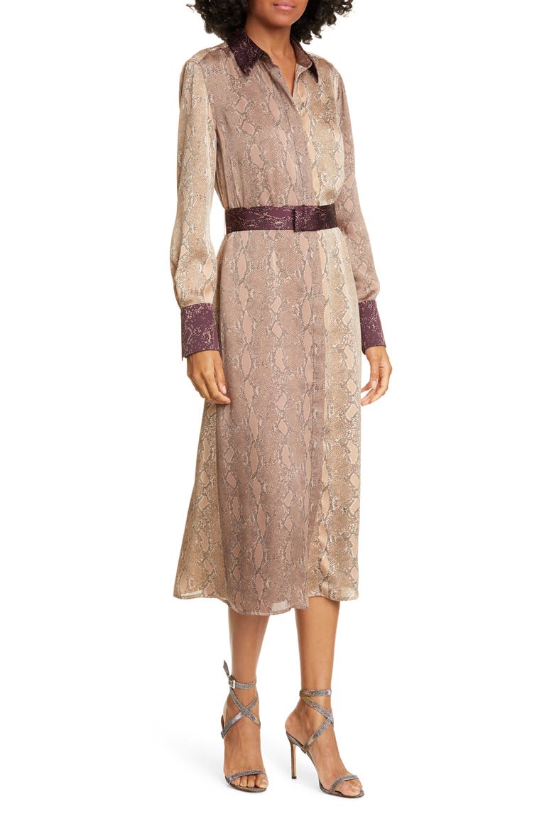 Christabella Snake Print Long Sleeve Shirtdress, Main, color, AMPHORA MULTI