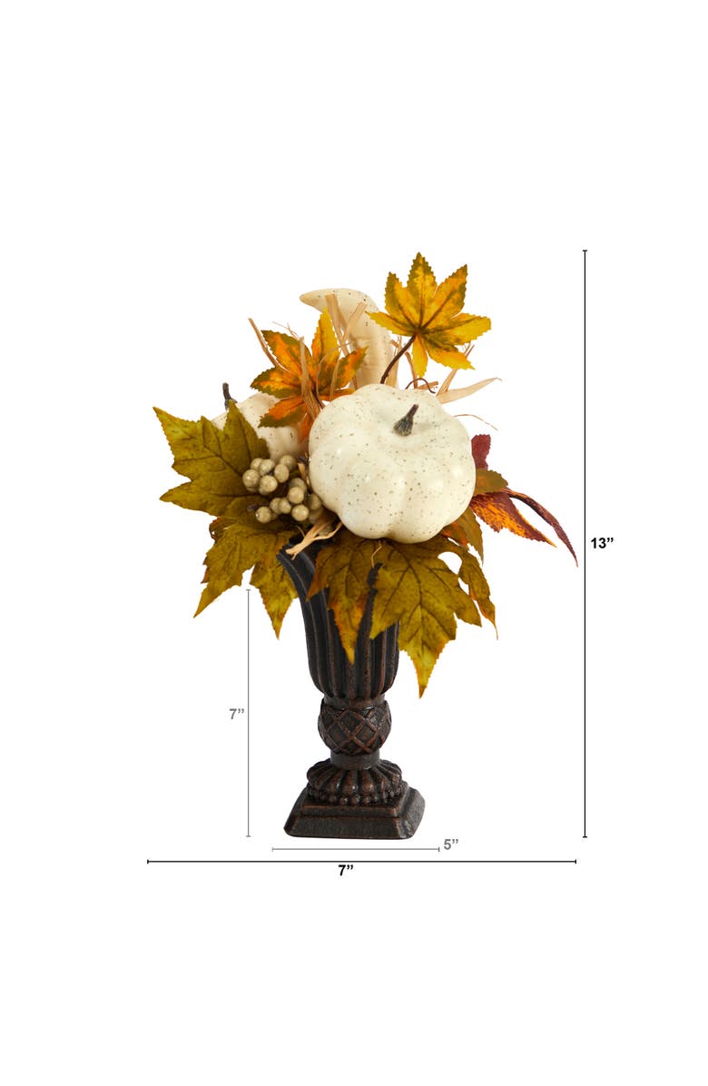 NEARLY NATURAL 13-in Fall Pumpkin and Berries Artificial Autumn Arrangement in Decorative Urn, Alternate, color, Orange