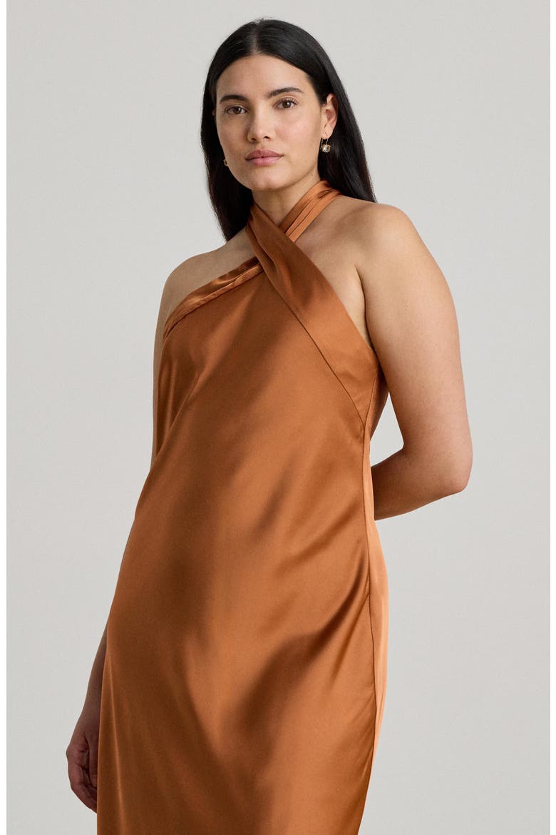 Tie Back Charmeuse Halter Neck Cocktail Dress, Alternate, color, RED TERRACOTTA