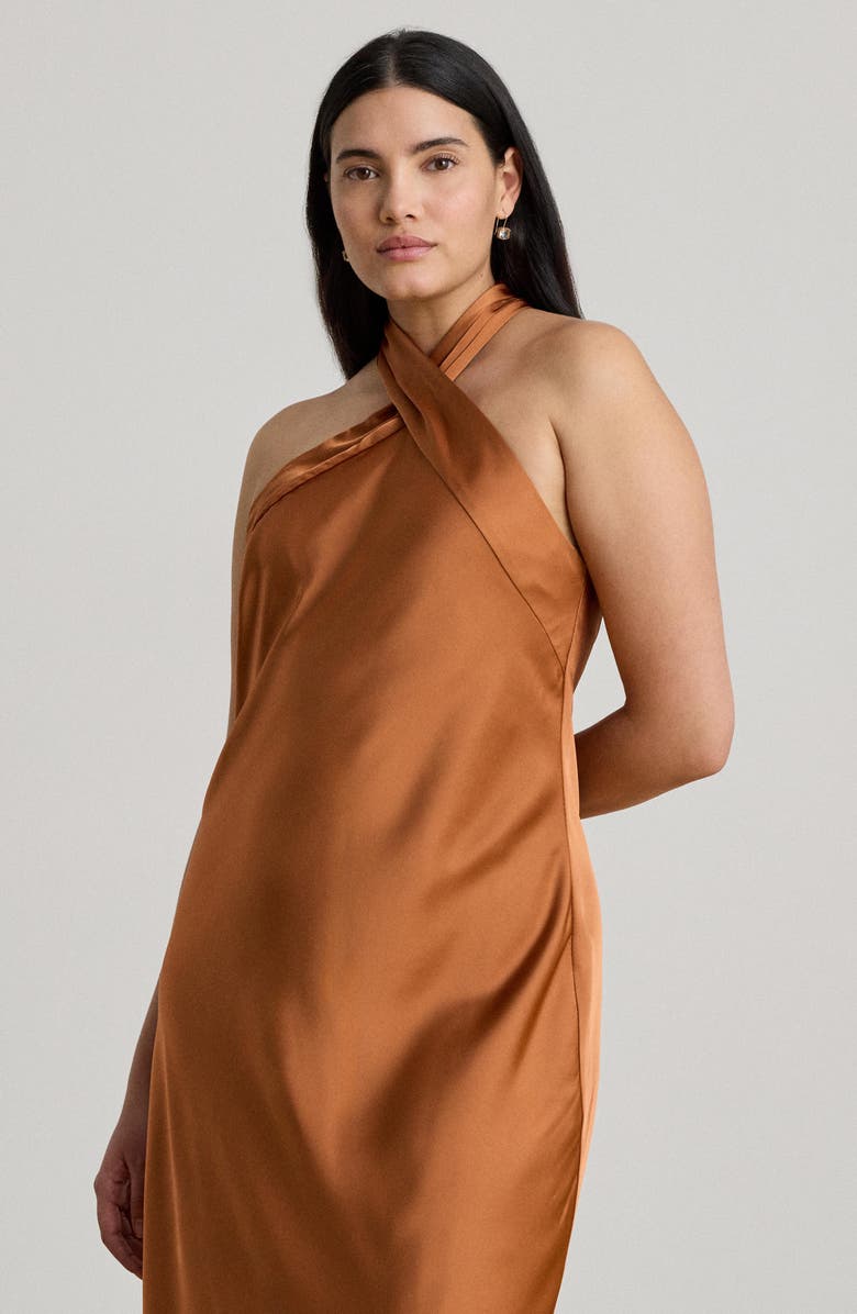 Lauren Ralph Lauren Tie Back Charmeuse Halter Neck Cocktail Dress, Alternate, color, Red Terracotta