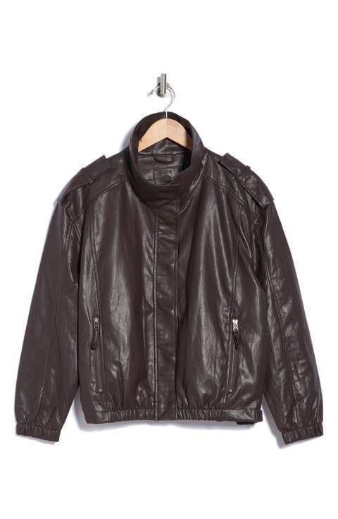 Faux Leather Bomber Jacket
