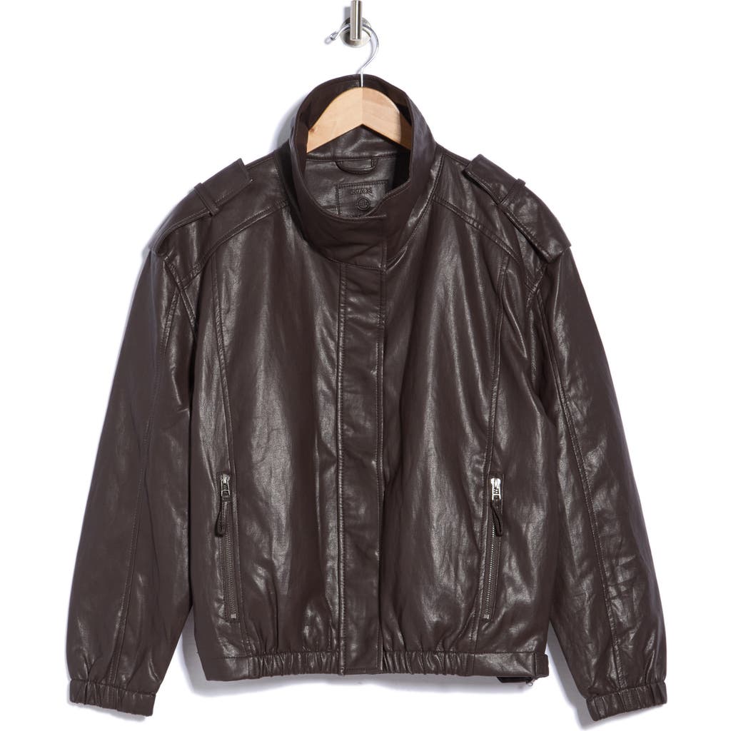 Max Studio Faux Leather Bomber Jacket In Brown