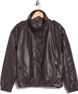 MAX STUDIO Faux Leather Bomber Jacket