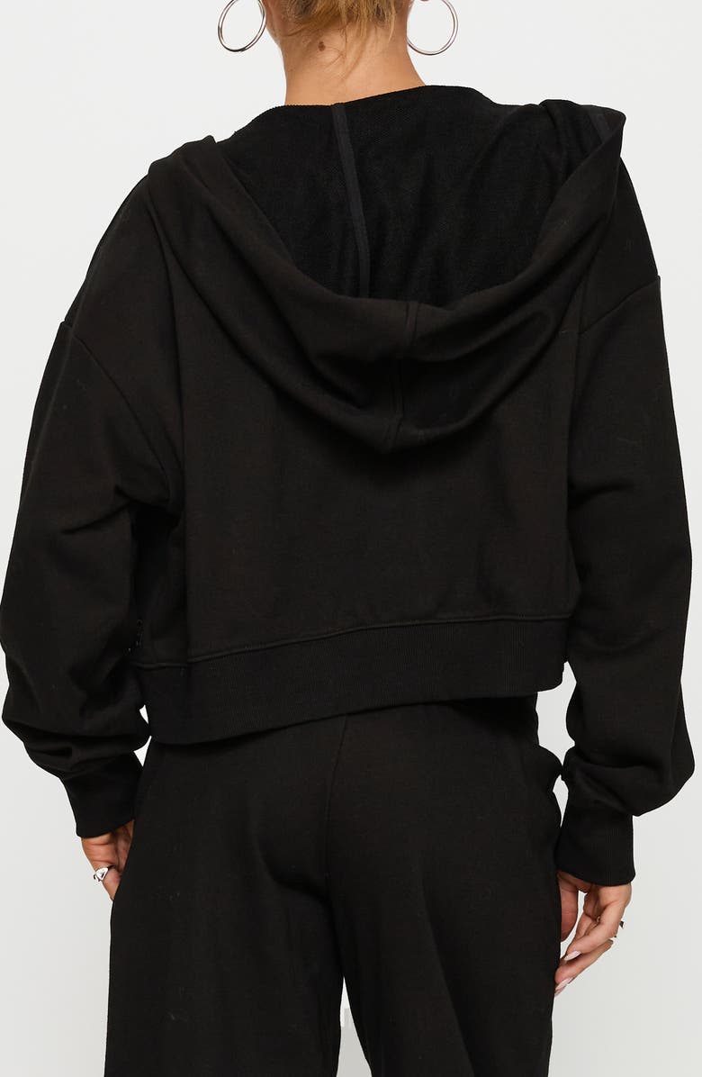 Princess Polly Revive Crop Zip-Up Hoodie, Alternate, color, Black