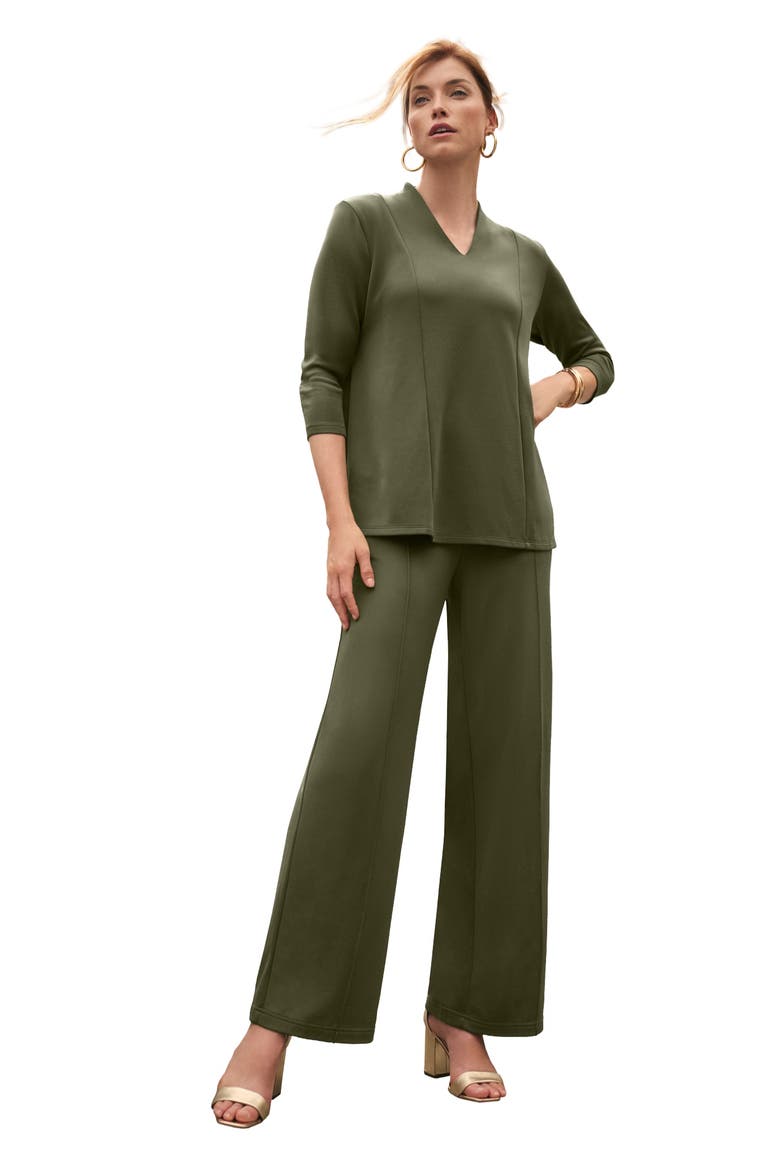 Perfect Ease A-Line Collared Top, Main, color, DARK OLIVE GREEN