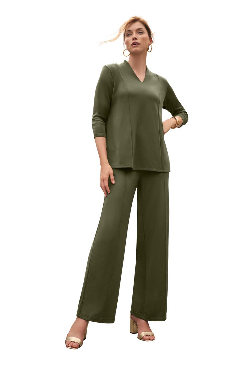 Jessica London Perfect Ease A-Line Collared Top, Main, color, Dark Olive Green