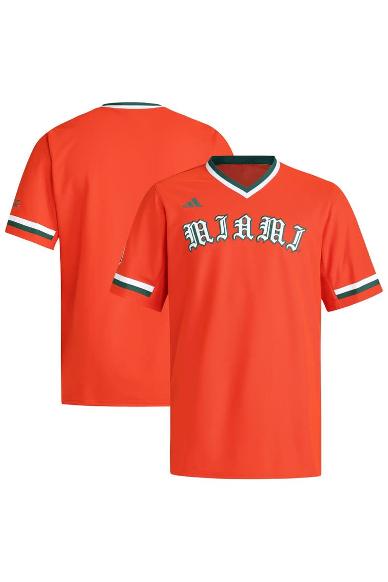 Men's adidas  Orange Miami Hurricanes V-Neck Baseball Jersey, Alternate, color, Orange