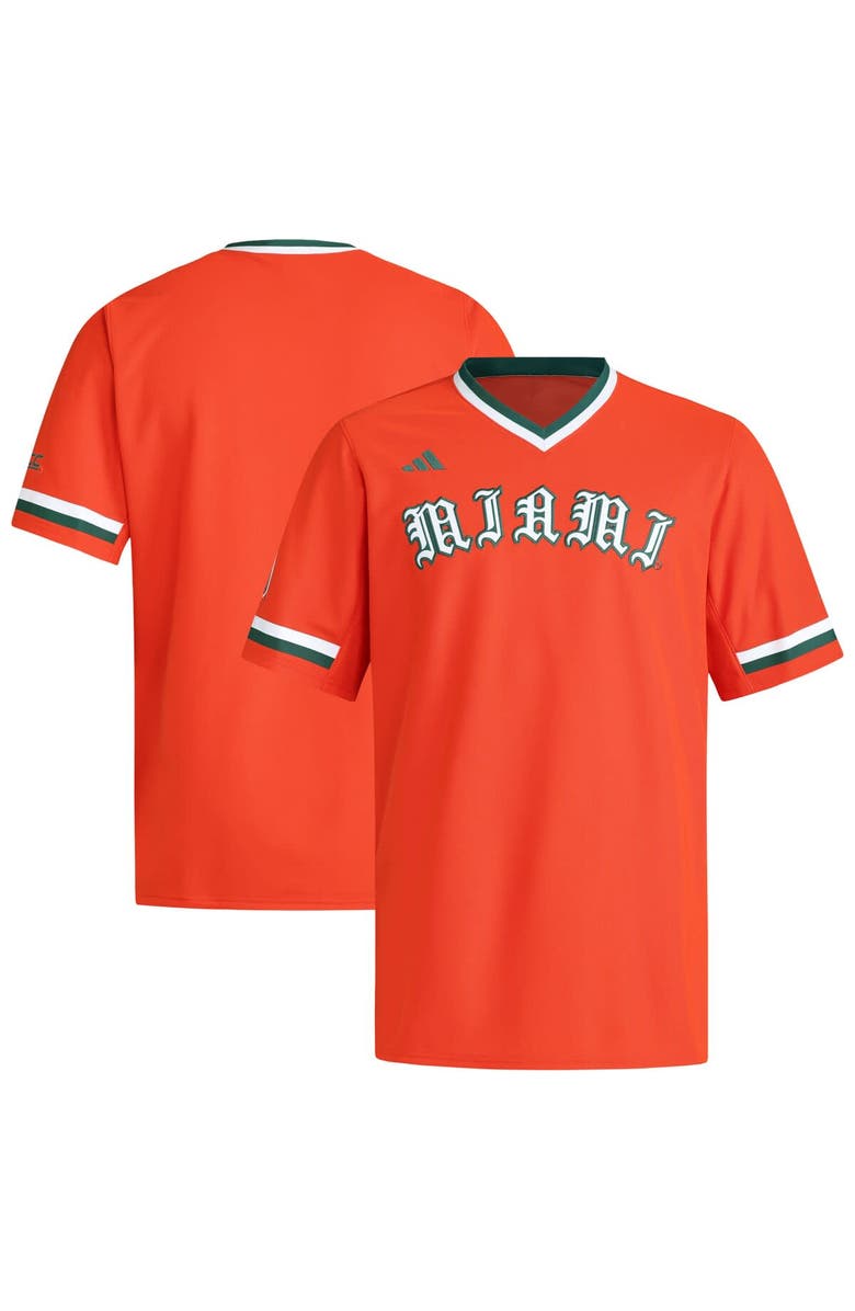 adidas Men's adidas Orange Miami Hurricanes V-Neck Baseball Jersey, Alternate, color, Orange