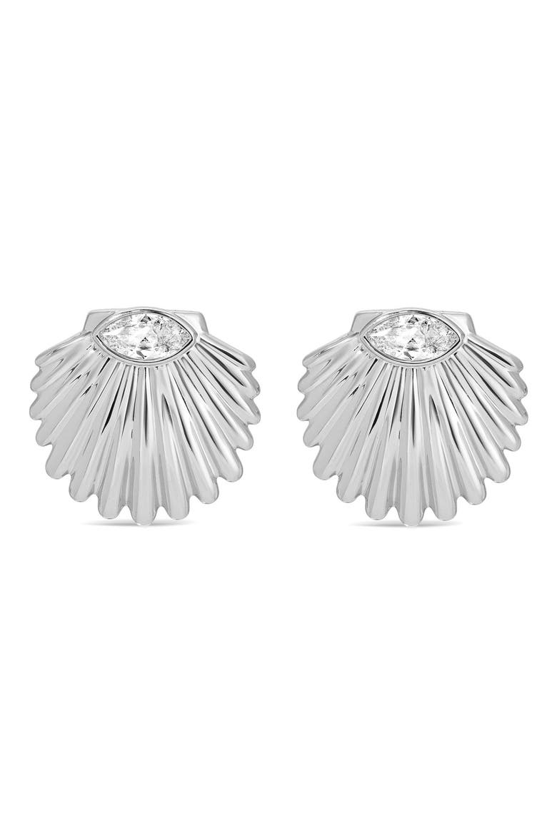 Santorini Shell Stud Earrings, Main, color, SILVER