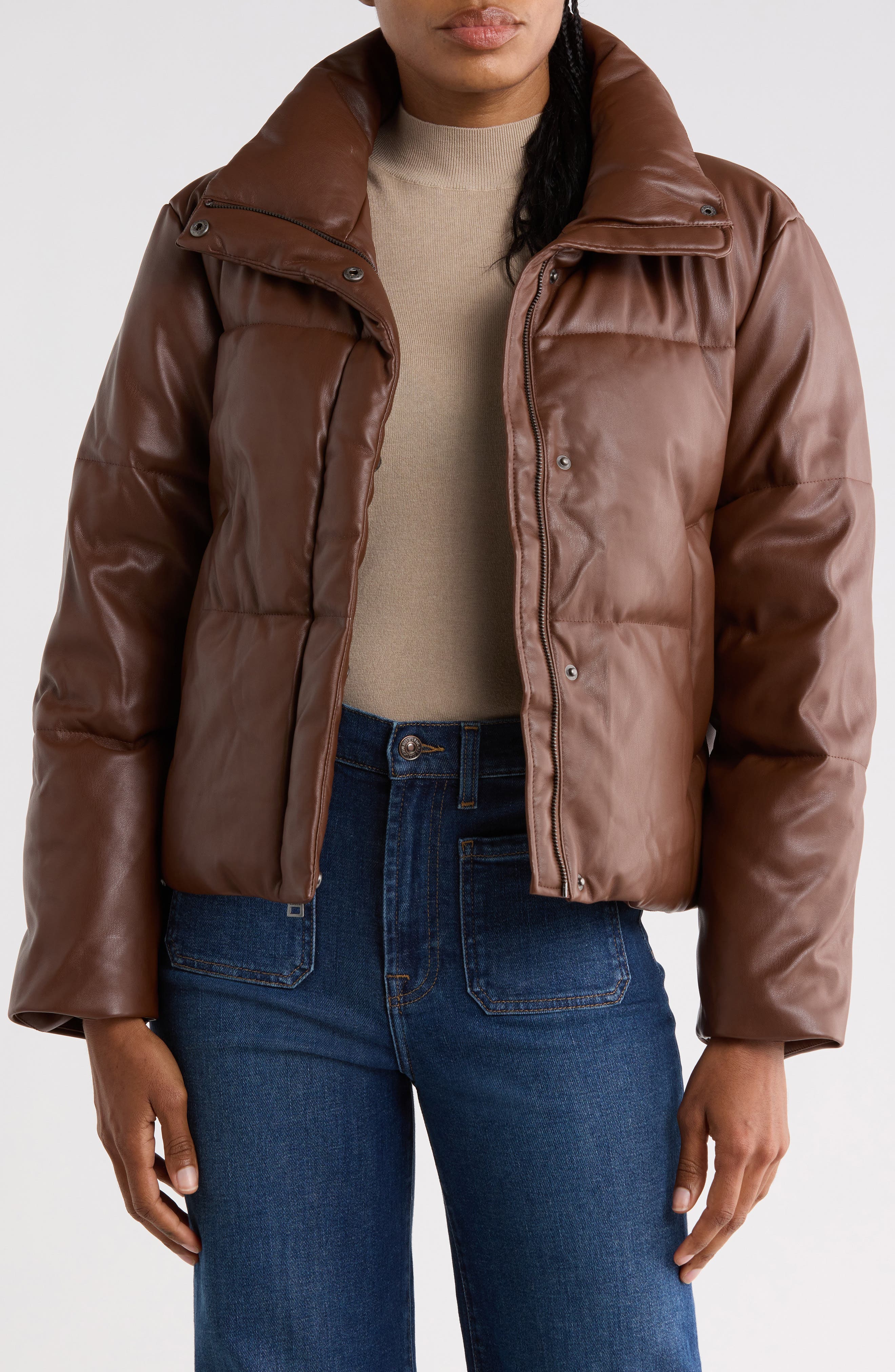 Faux Leather Puffer Jacket