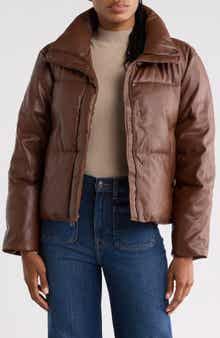 Faux Leather Puffer Jacket