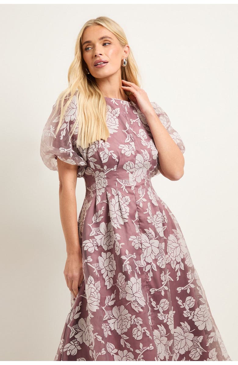 Wallis Petite Floral Puff Sleeve Midi Dress, Alternate, color, Rose