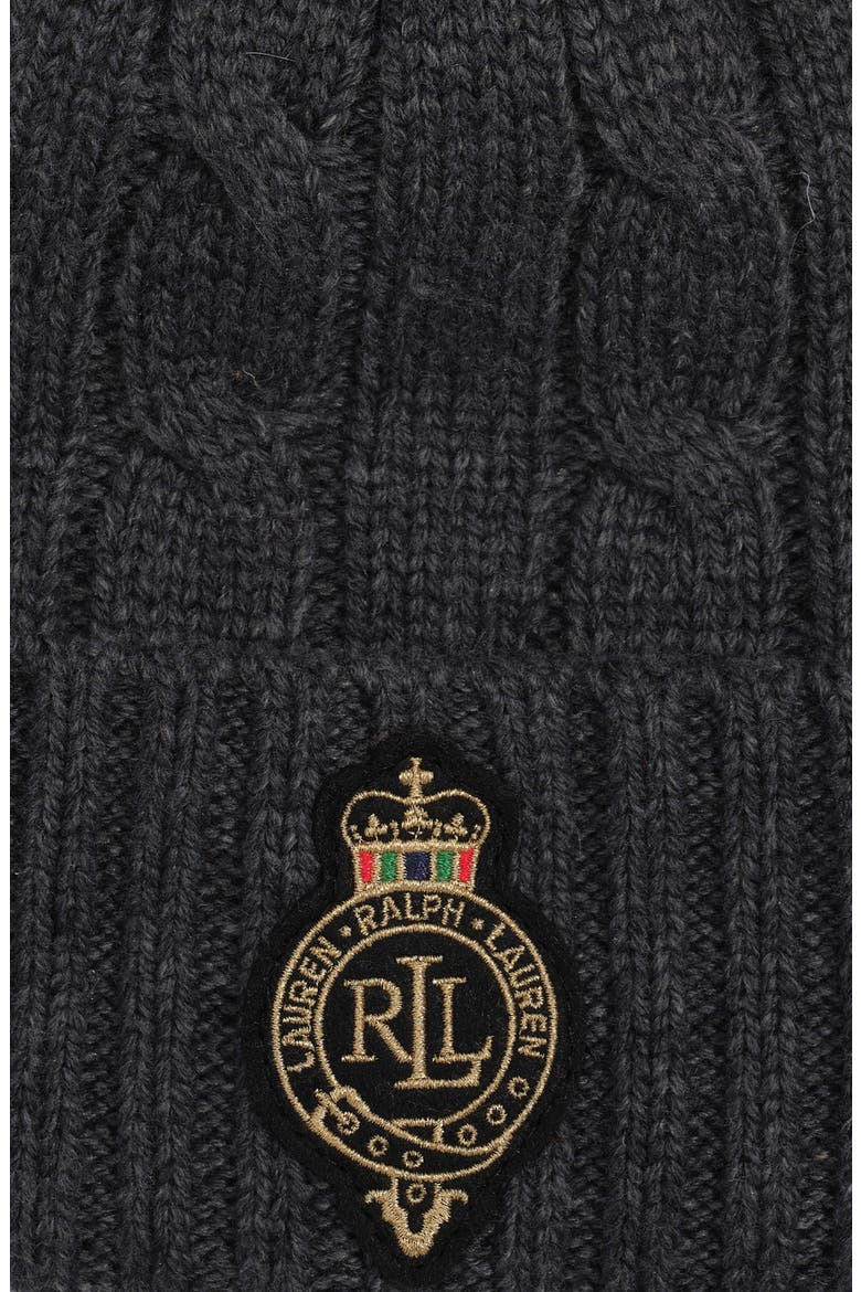 Cable Crest Patch Hat, Alternate, color, Charcoal Heather