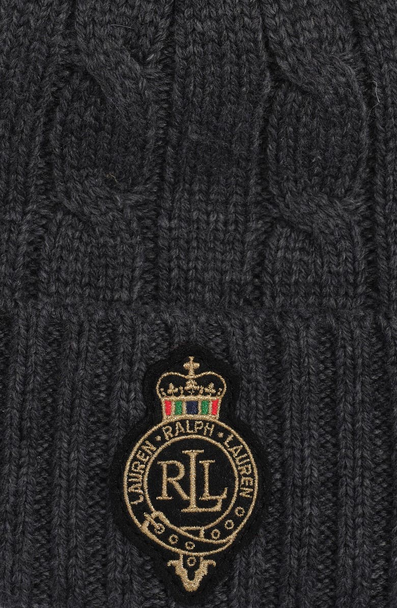 Lauren Ralph Lauren Cable Crest Patch Hat, Alternate, color, Charcoal Heather