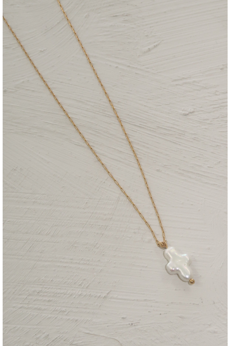 Mini Pearl Cross Necklace, Alternate, color, Gold