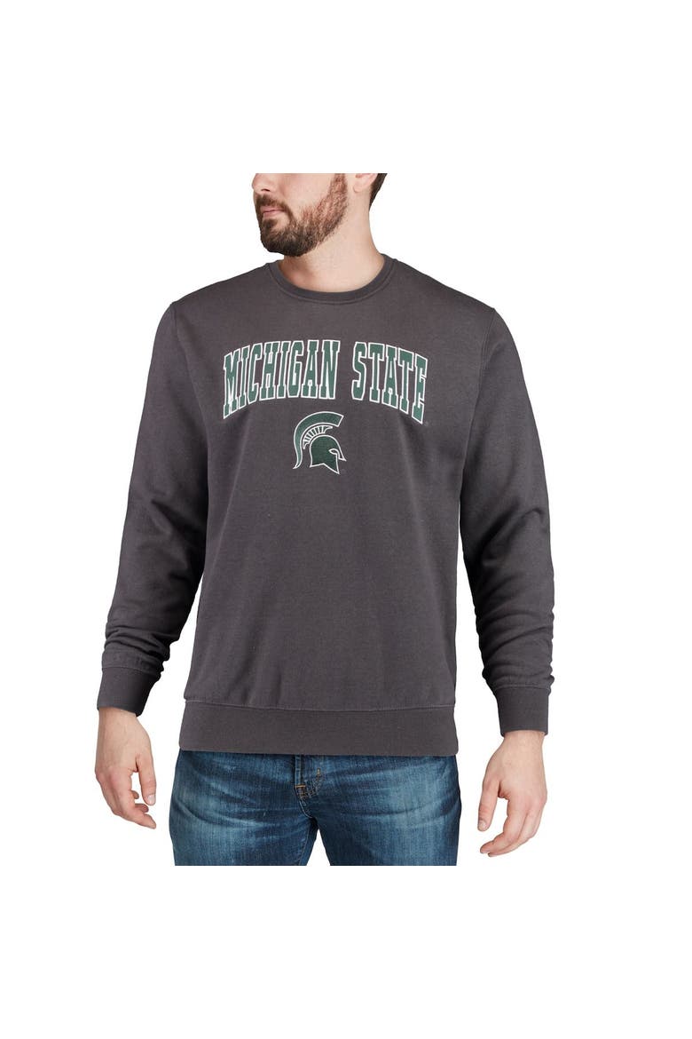 Men's Colosseum Charcoal Michigan State Spartans Arch & Logo Crew Neck Sweatshirt, Alternate, color, Charcoal