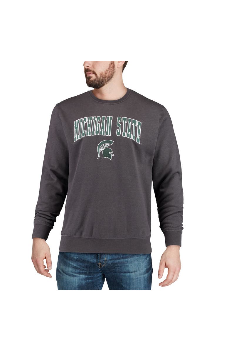 COLOSSEUM Men's Colosseum Charcoal Michigan State Spartans Arch & Logo Crew Neck Sweatshirt, Alternate, color, Charcoal