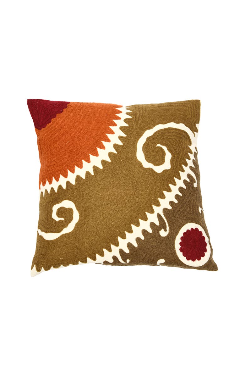 Storied Home Cotton Embroidered Pillow, Main, color, Brown