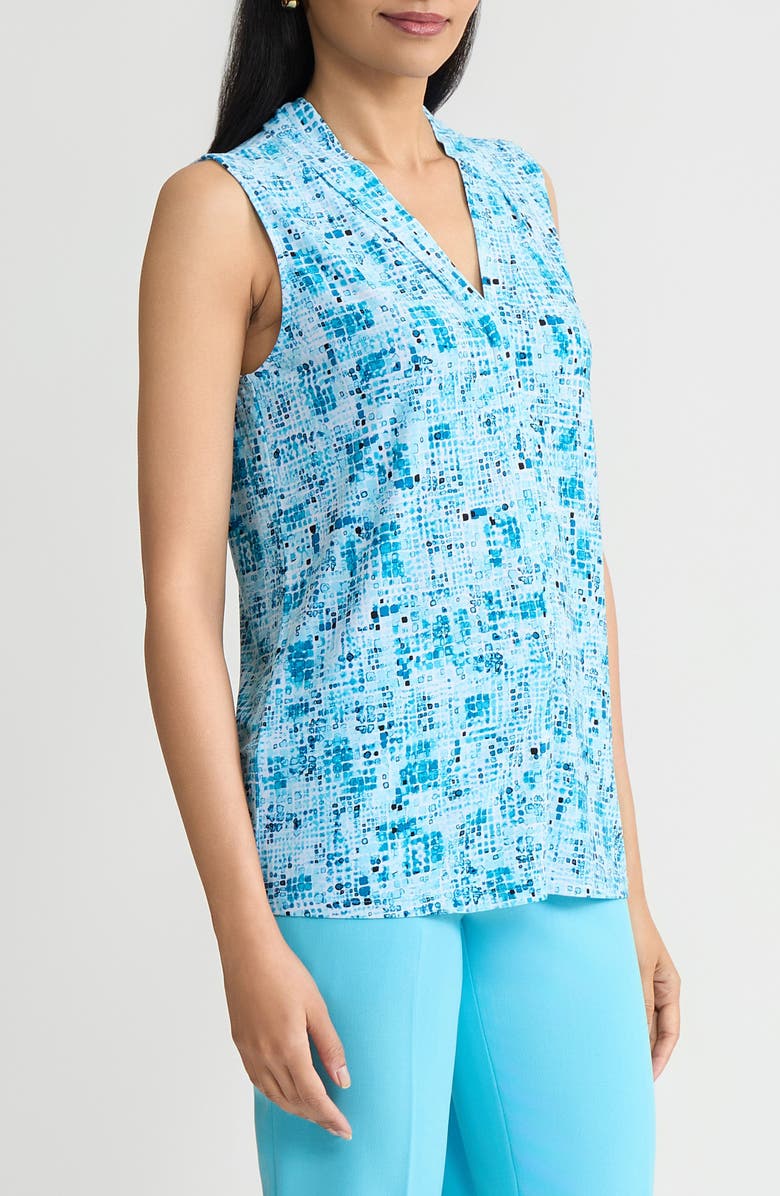 KASPER Pleat Front Shell, Alternate, color, Aqua Oasis Multi