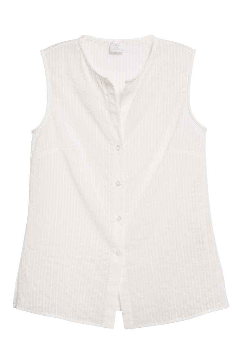 Textured Sleeveless Button-Up Shirt, Alternate, color, WHITE