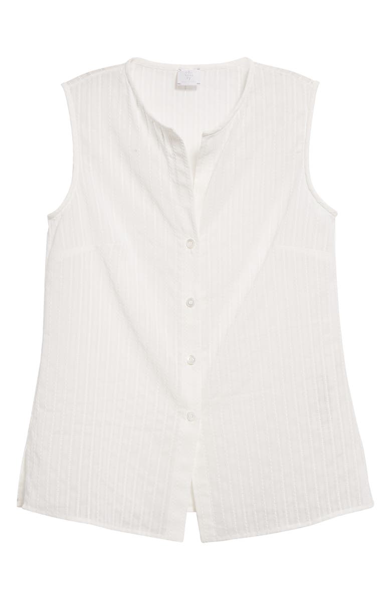 Eleventy Textured Sleeveless Button-Up Shirt, Alternate, color, White