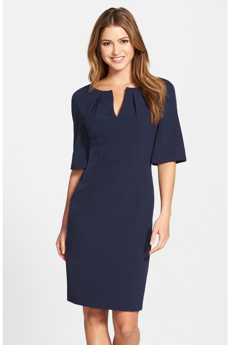 Stretch Crepe Sheath Dress, Main, color, NAVY