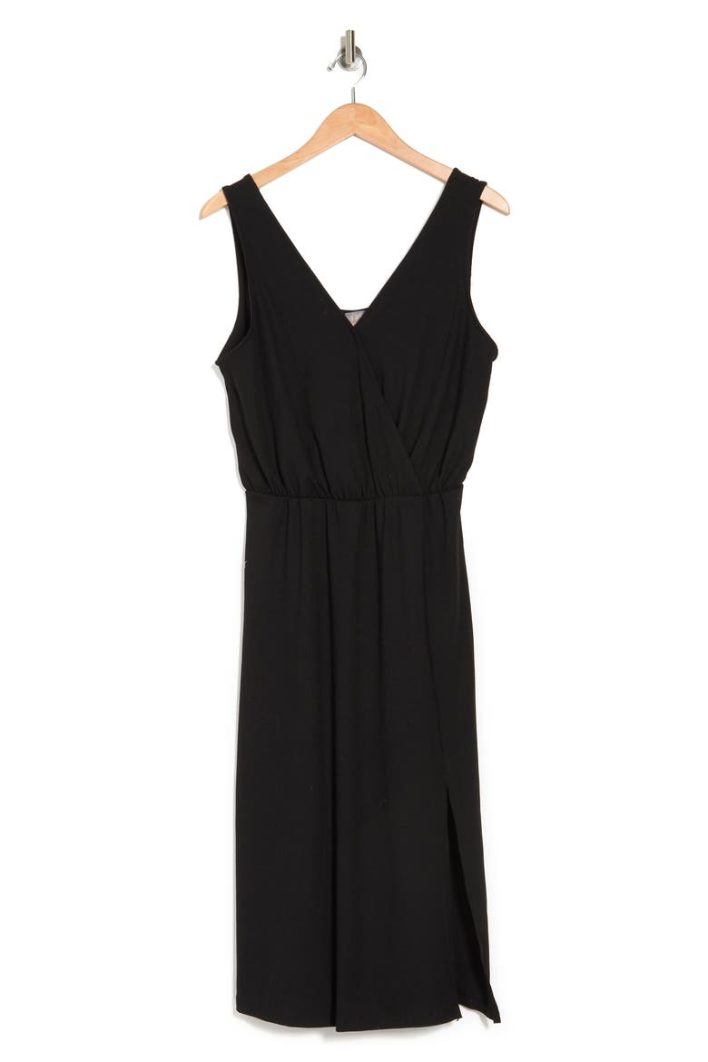 DUAL NATURE Surplice Neck Rib Knit Midi Dress, Alternate, color, BLACK