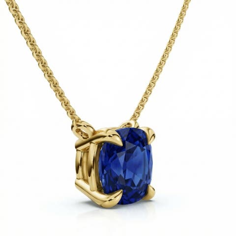 Certified 9.50ct Cushion Blue Sapphire Pendant 14k Gold Necklace Lab Grown 12mm