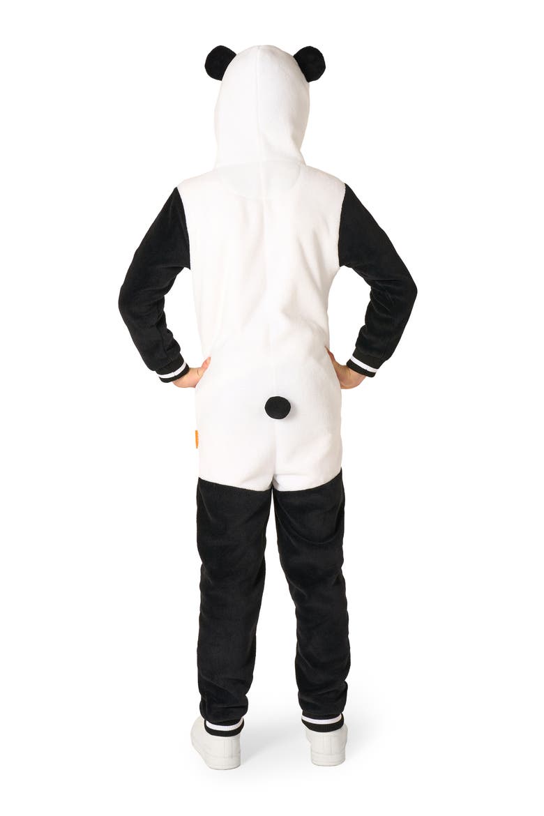 Kids' Panda One Piece Hooded Jumpsuit, Alternate, color, BLACK