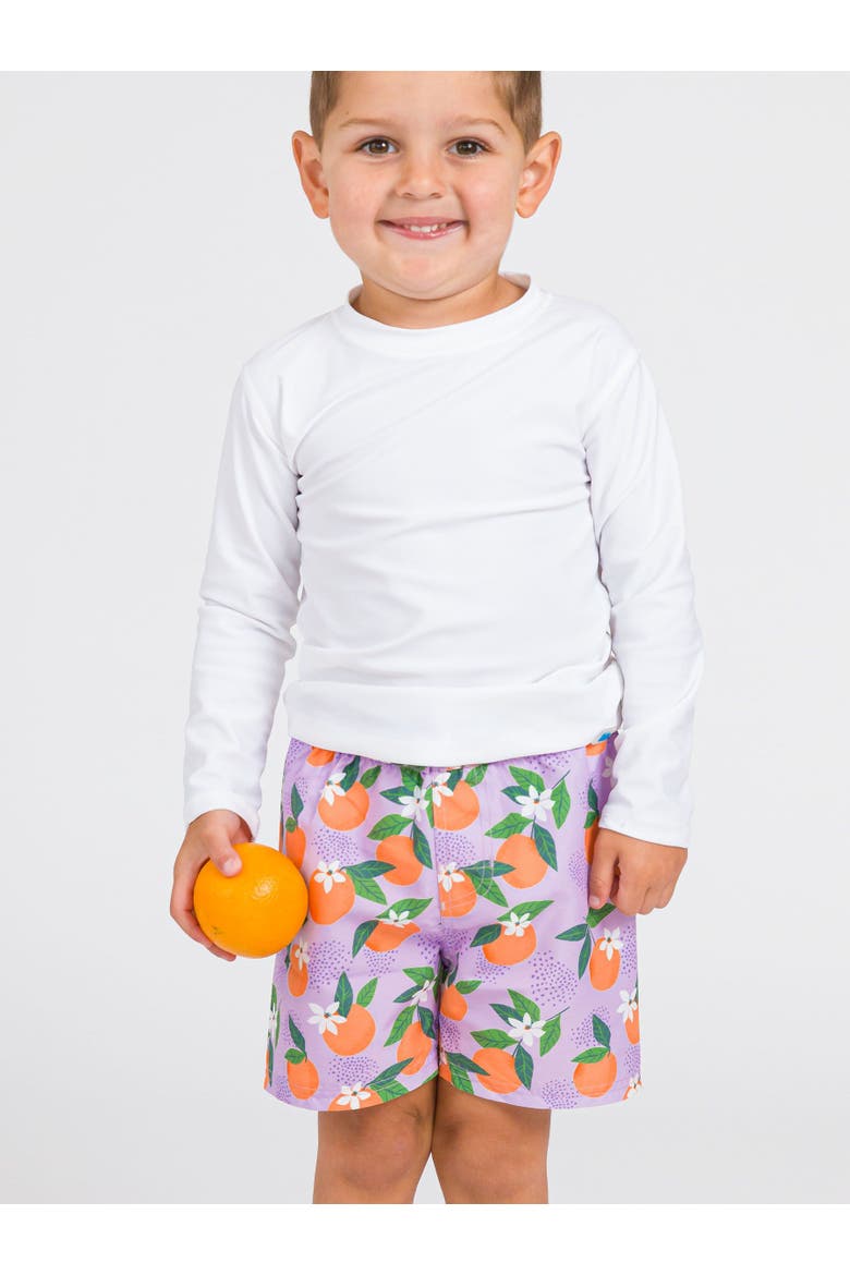 Boys Orange You The Sweetest UPF50+ Swim Trunks, Alternate, color, Purple Orange You The Sweetest