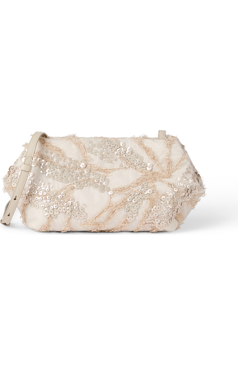 Brunello Cucinelli Pouch bag with dazzling seabed embroidery, Main, color, Beige