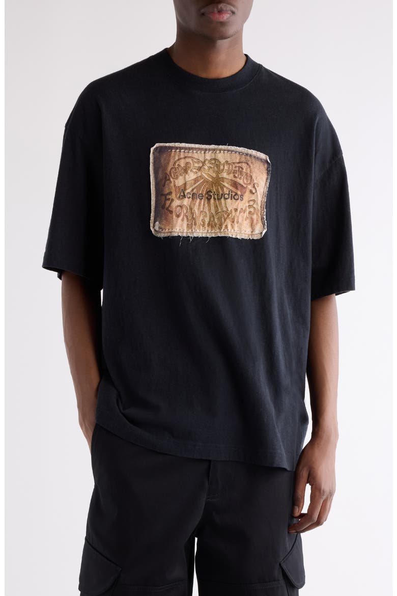 Exford U Bow Label Logo Patch T-Shirt, Main, color, FADED BLACK