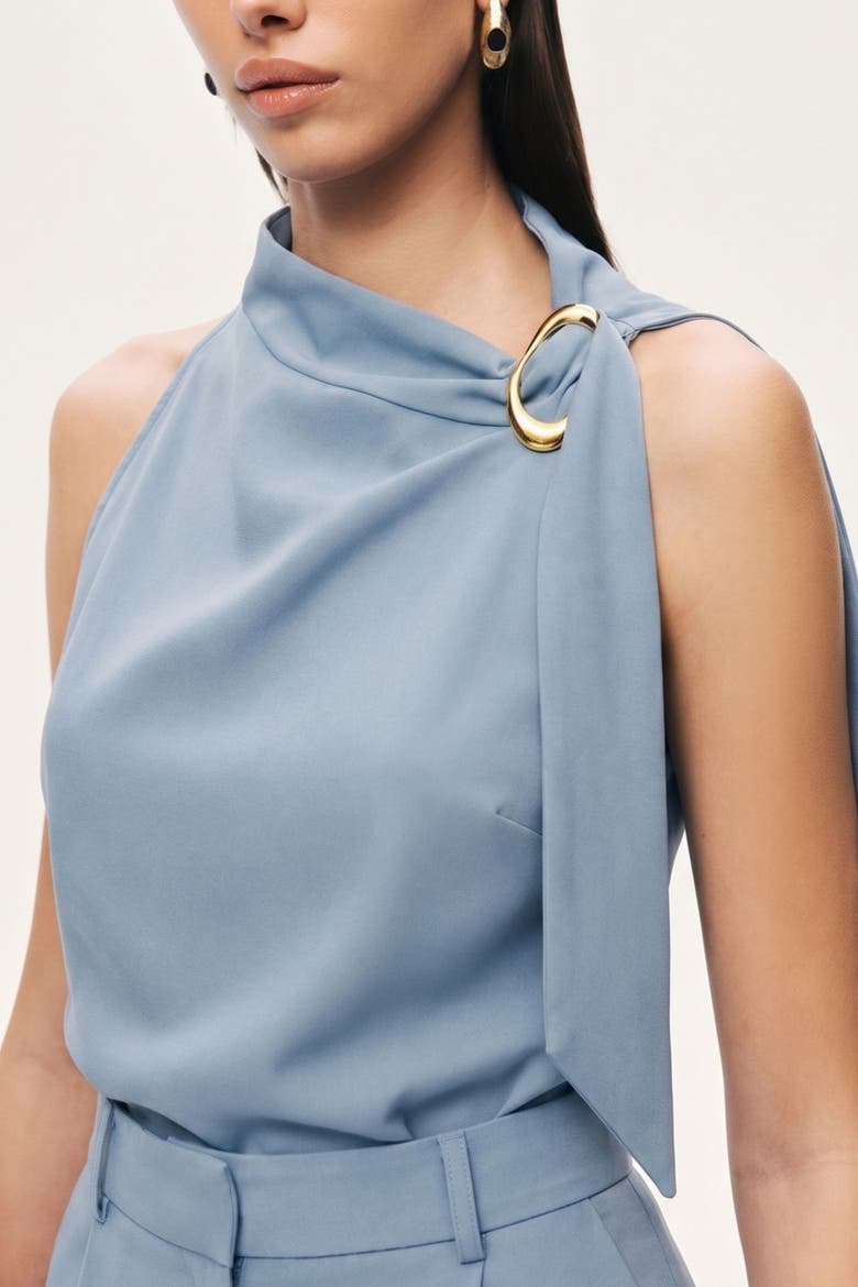 Asymmetric Buckle-Detail Blouse, Alternate, color, Blue