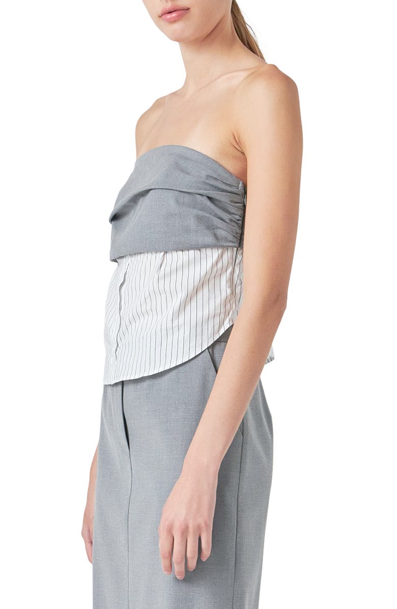Grey Lab Strapless Mixed Media Top, Alternate, color, Grey/ White