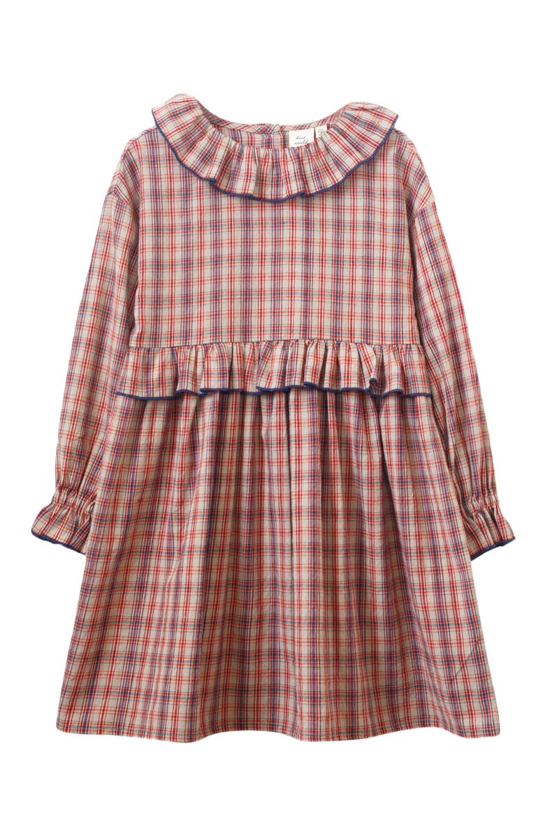 Beet World Girls' Ruffle Collar Long Sleeve Dress, Alternate, color, Red And Blue