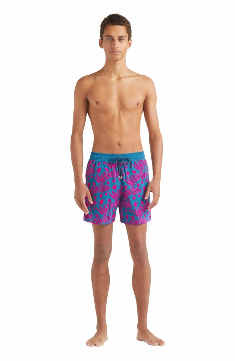 Vilebrequin Men's Ronde Des Tortues Logo Swim Trunks, Main, color, Paon