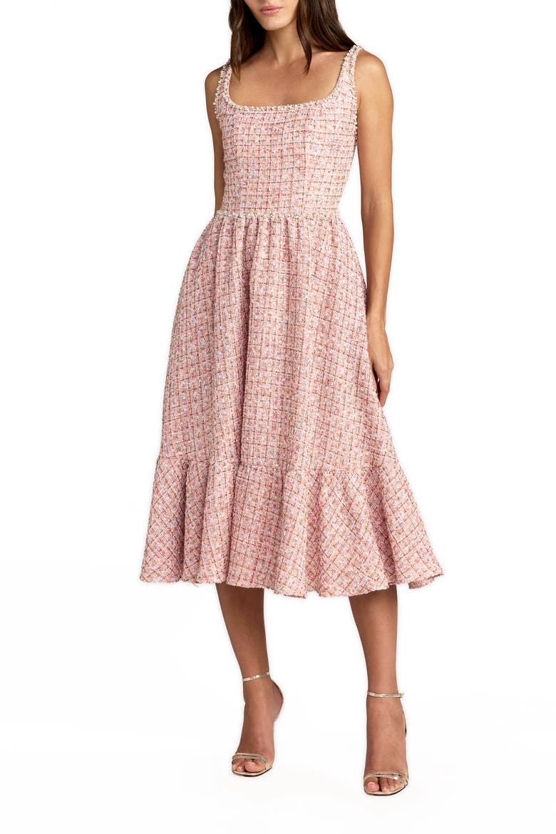 Pearl Embellished Sleeveless Boucle Midi Dress, Main, color, Pink Multi